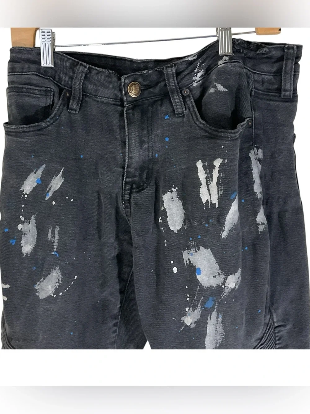 Rue21 Premium Men’s 30x32 Stacked Skinny Supreme Flex Moto Paint Splatter Jeans